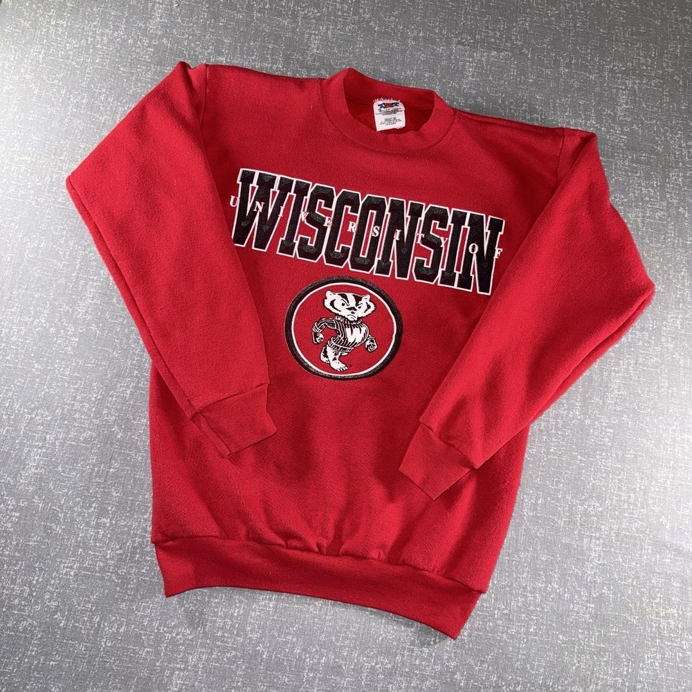 Wisconsin Badgers Sweatshirt Mens Medium Red‎ NCAA College Football Trau Loevner